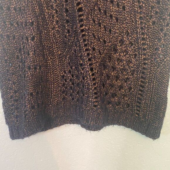 Anthropologie Leo & Sage | Sleeveless Sweater Vest Open Crochet Navy/Copper - Picture 5 of 10